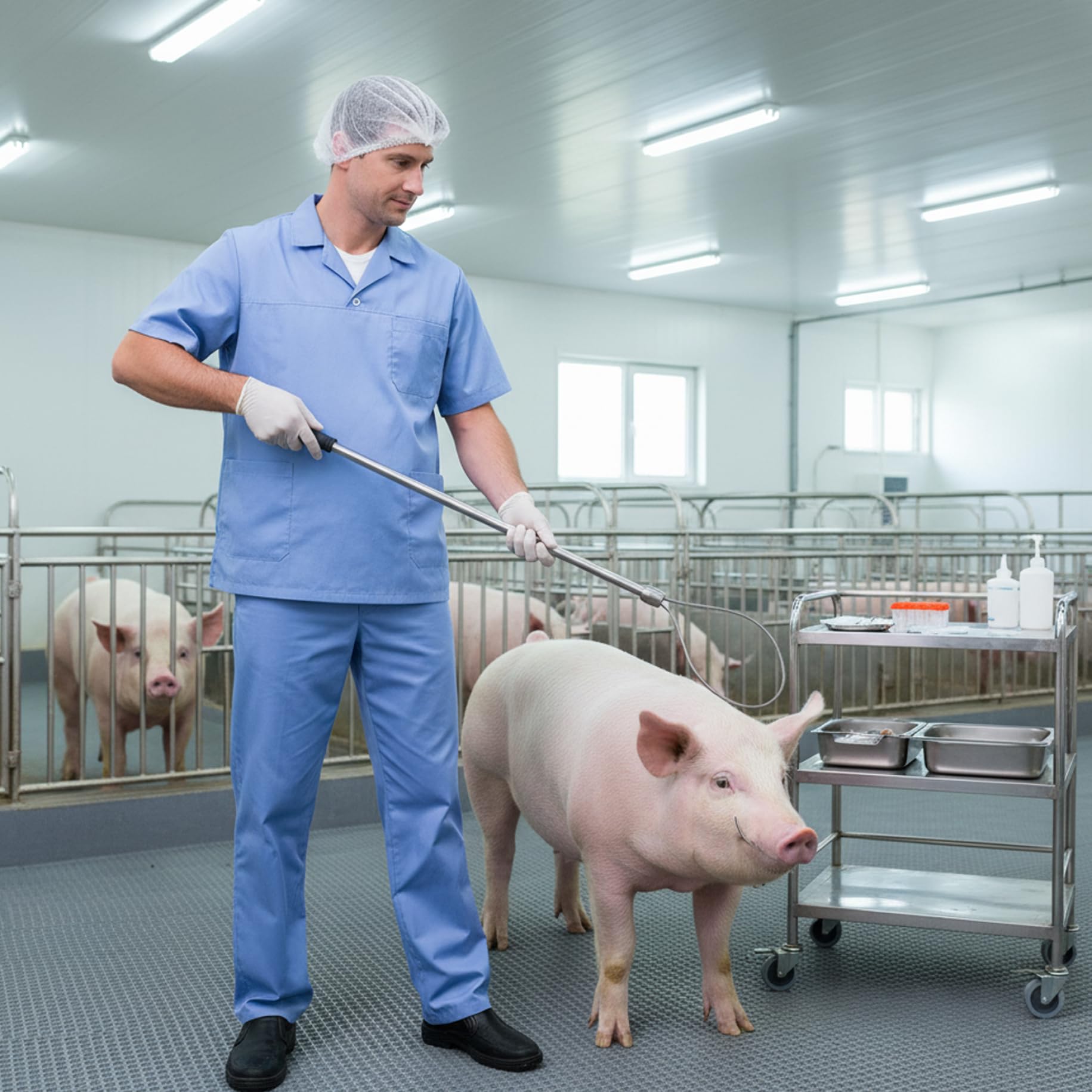Asta di cattura per animali resistente con anello regolabile Catcher in acciaio inossidabile da 19 pollici per un controllo sicuro e umano Forniture di cattura sicure per uso agricolo, accalappiacani