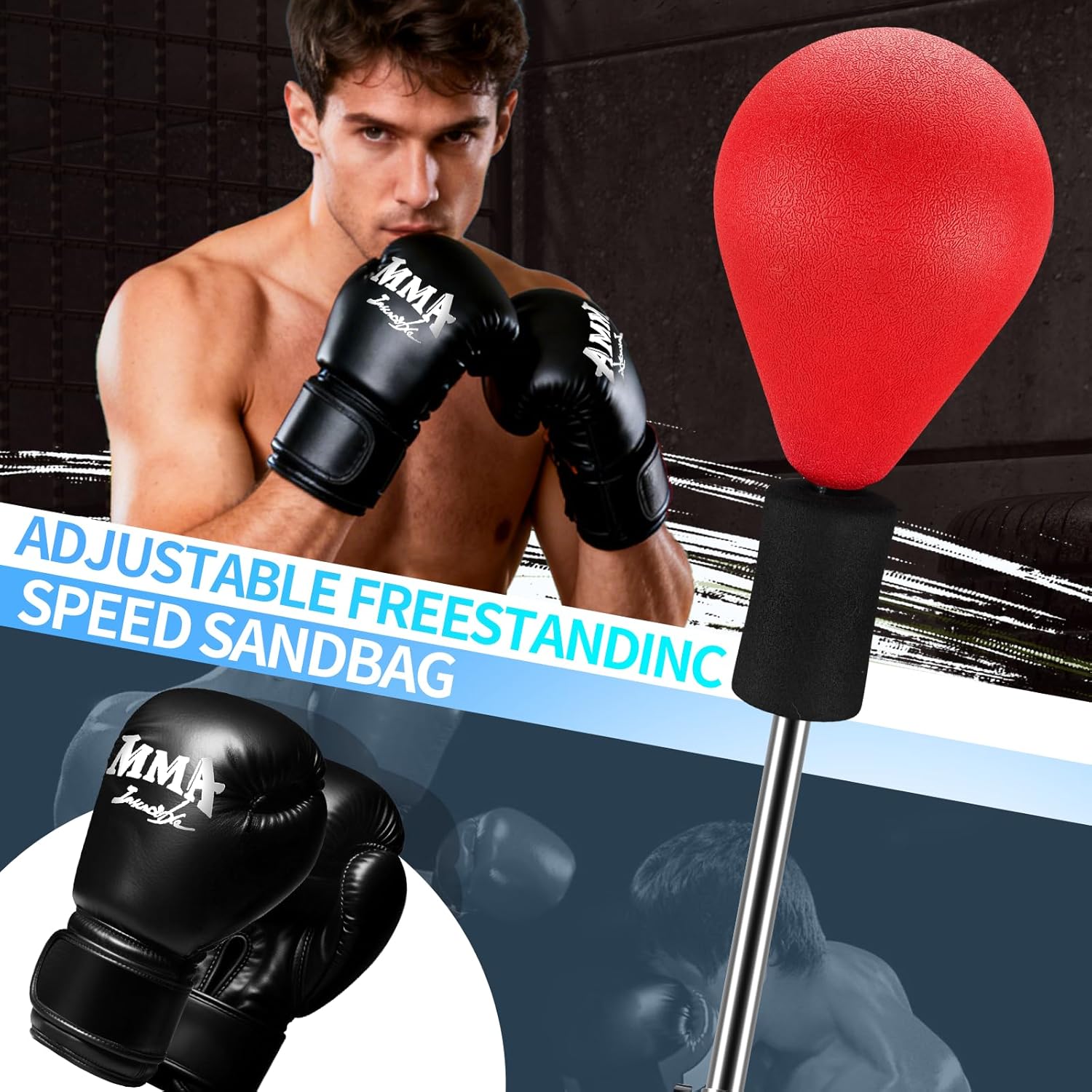 Punching Bag with Stand, Reflex Bag with Boxing Gloves, Boxing Bag for Teens and Adults, Height Adjustable - Speed Bag for Training, Boxing Equipment, Sturdy Base for Stress Relief & Home Fitness - Image 7