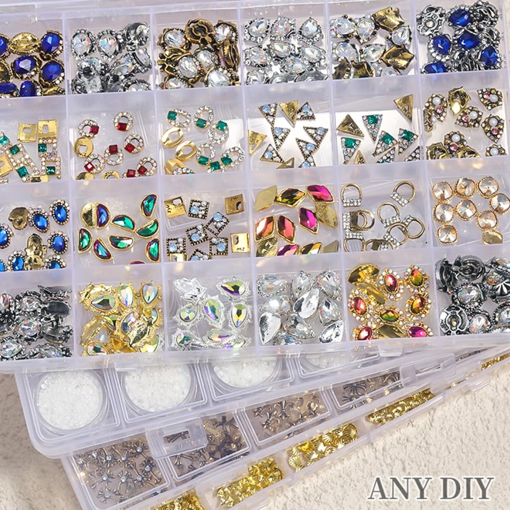 24-Grid Art Charms Rhinestones Charms Multi-shape Art Decoration Manicure