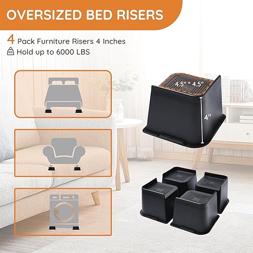 Miniatura 9 de Elevadores de cama, elevadores de muebles de gran tamaño, 12345678910 pulgadas, bloques de elevación ajustables para cama, sofá, escritorio, sofá,