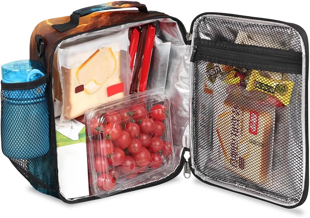 Pardick Lunch Box for Kids Boys Girls Water Fire Dragon Kids Lunch Bag Insulated Lunch Bag Tote with Adjustable Shoulder Strap Teens Lunchbox Cooler School Picnic