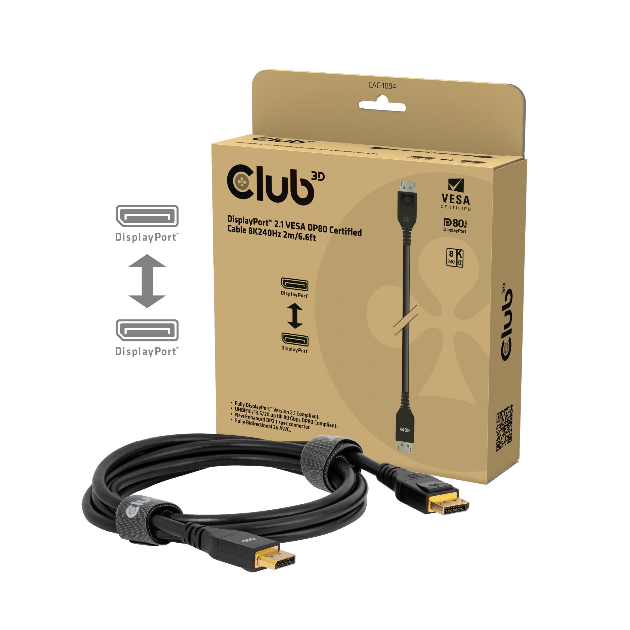 Amazon.co.jp: Club3D DisplayPort 2.1 双方向 80Gbps 8K240Hz