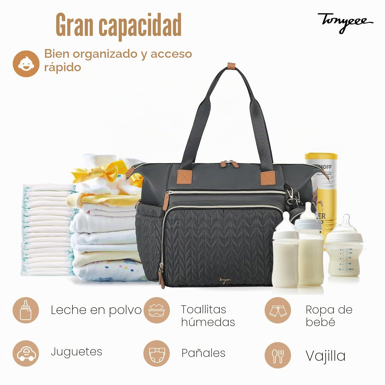 Bolsa de pañales, Bolsos bandolera bolsas de pañales grandes impermeables, bolsa de hospital para partos, bolsa para bebé con estuche para chupete, bolsa de viaje para pañales con cambiador