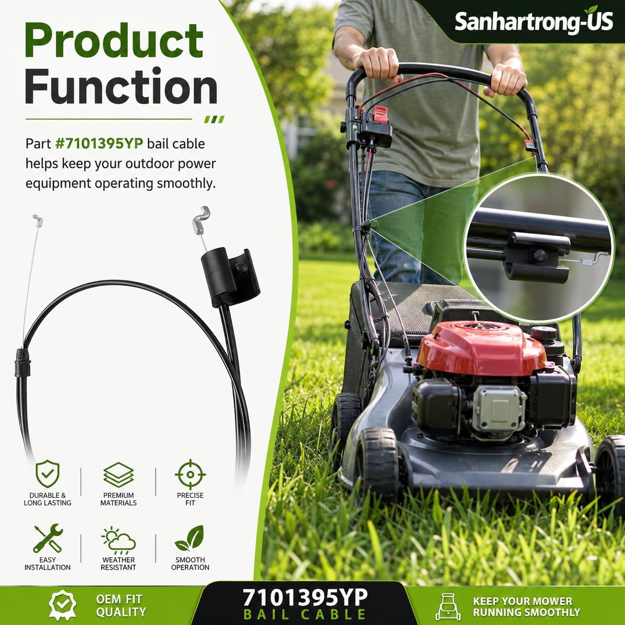 7101395YP Bail Cable, 56-Inch Mower Control Replacement