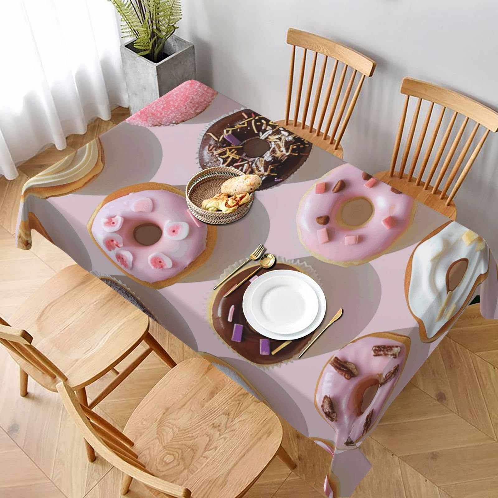 WPKJU Cupcakes Donuts Muffins Sugar Printed Tablecloth 60x90 in Water Resistant Table Cover Washable Rectangle Table Cloth for Dining Tables
