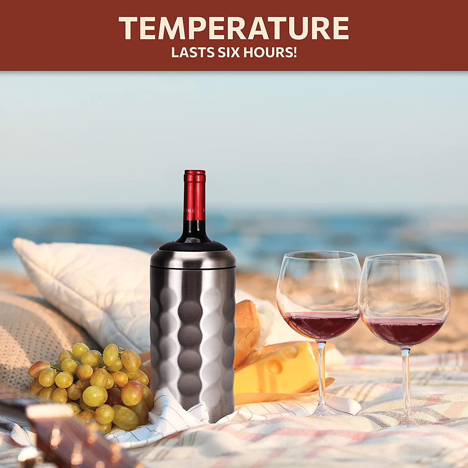 Premium Weinkühler – 750 ml Edelstahl-Flaschenkühler, doppelwandig & vakuumisoliert – hält Wein für 6+ Stunden kalt – perfektes Geschenk für Weinliebhaber – passend für die meisten Champagnerflaschen