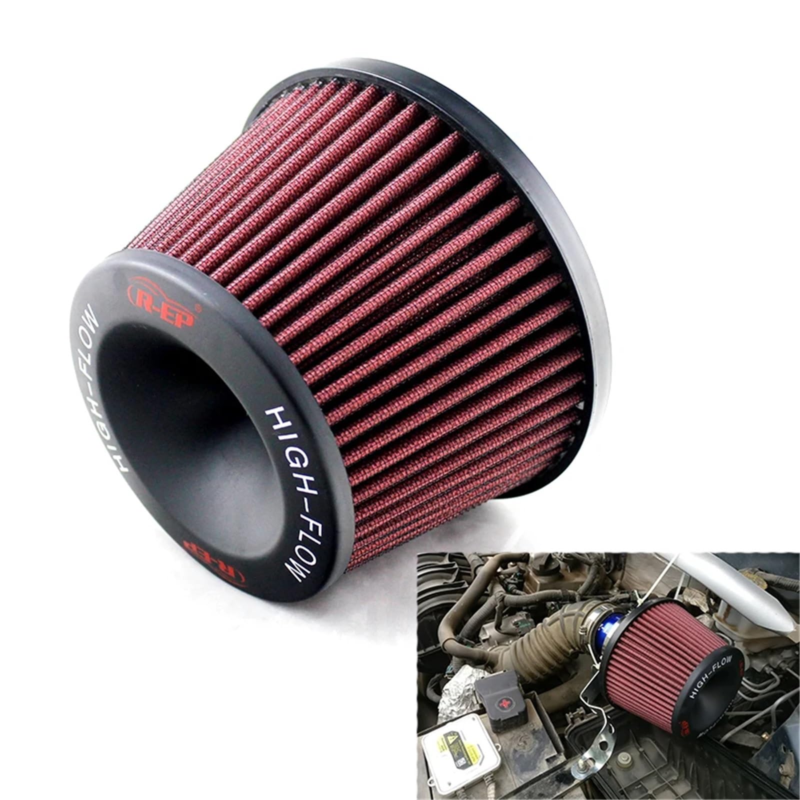 Filtro de gas cónico for coche de 3,0 pulgadas, filtro de entrada de Gas frío for la mayoría de los vehículos, 1 ud.