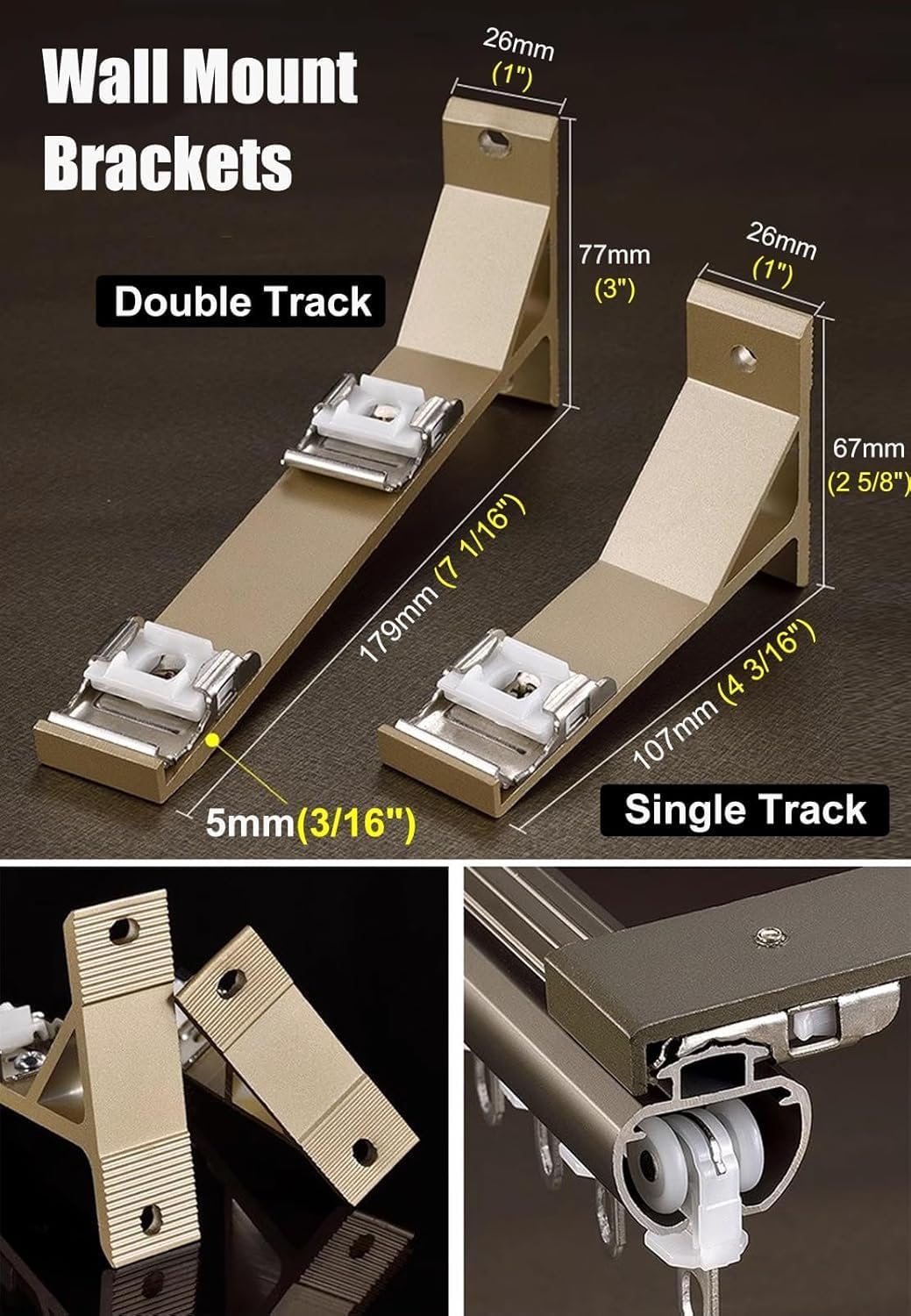 Decorative Double Curtain Track Wall Mounted - Complete Kit for Home Balcony Living Room Drapes Rod, Silent Aluminum Alloy Rails Bay Window Pole
