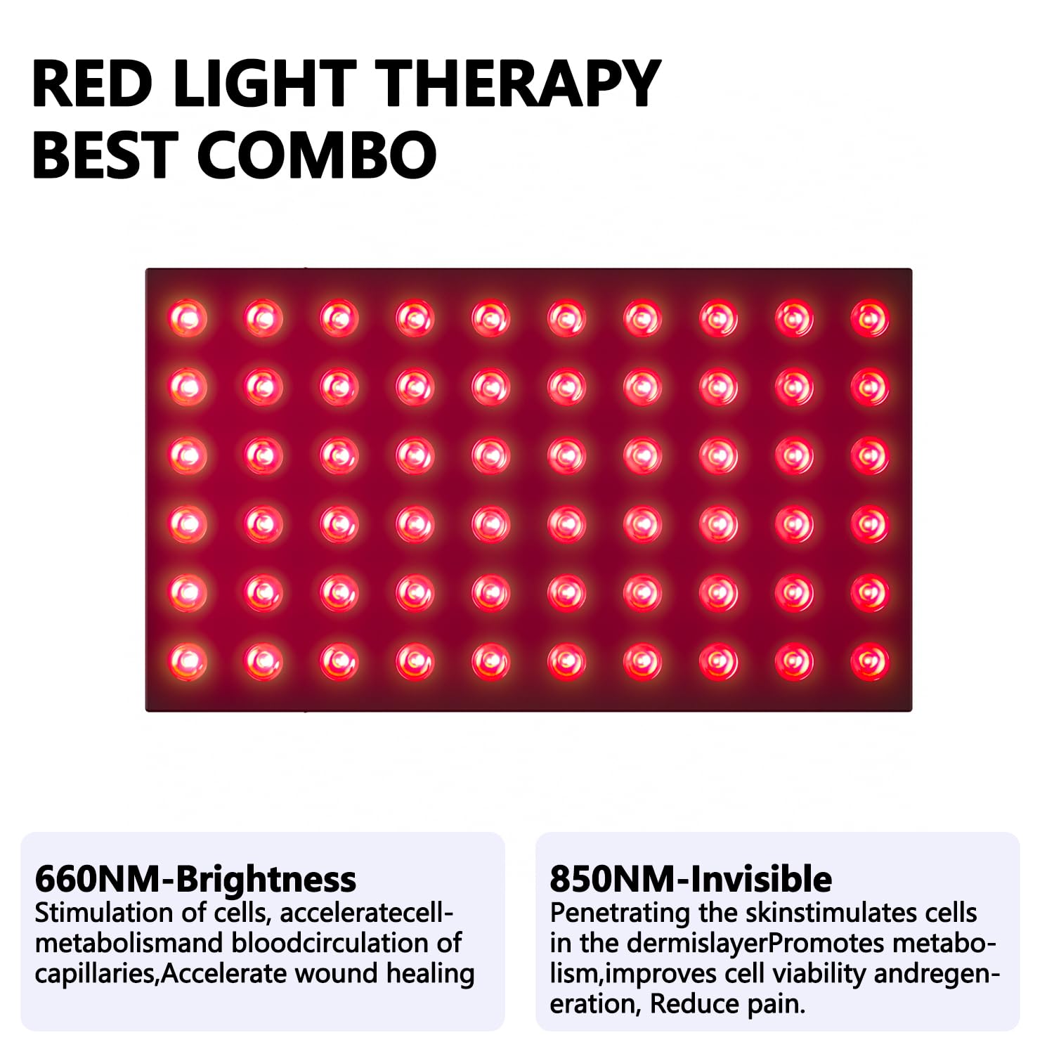 Lámpara de luz roja de 300W, panel de infrarrojos de 660 nm y 850 nm, ajuste de temporizador de 6 niveles, soporte ajustable, promueve la regeneración profunda de la piel y la circulación sanguínea