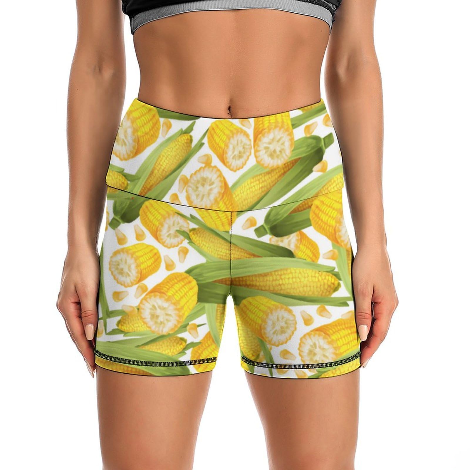 JYYAU Corn Pattern High Waist Yoga Shorts for Women Athletic Shorts Leggings Running Pants Black