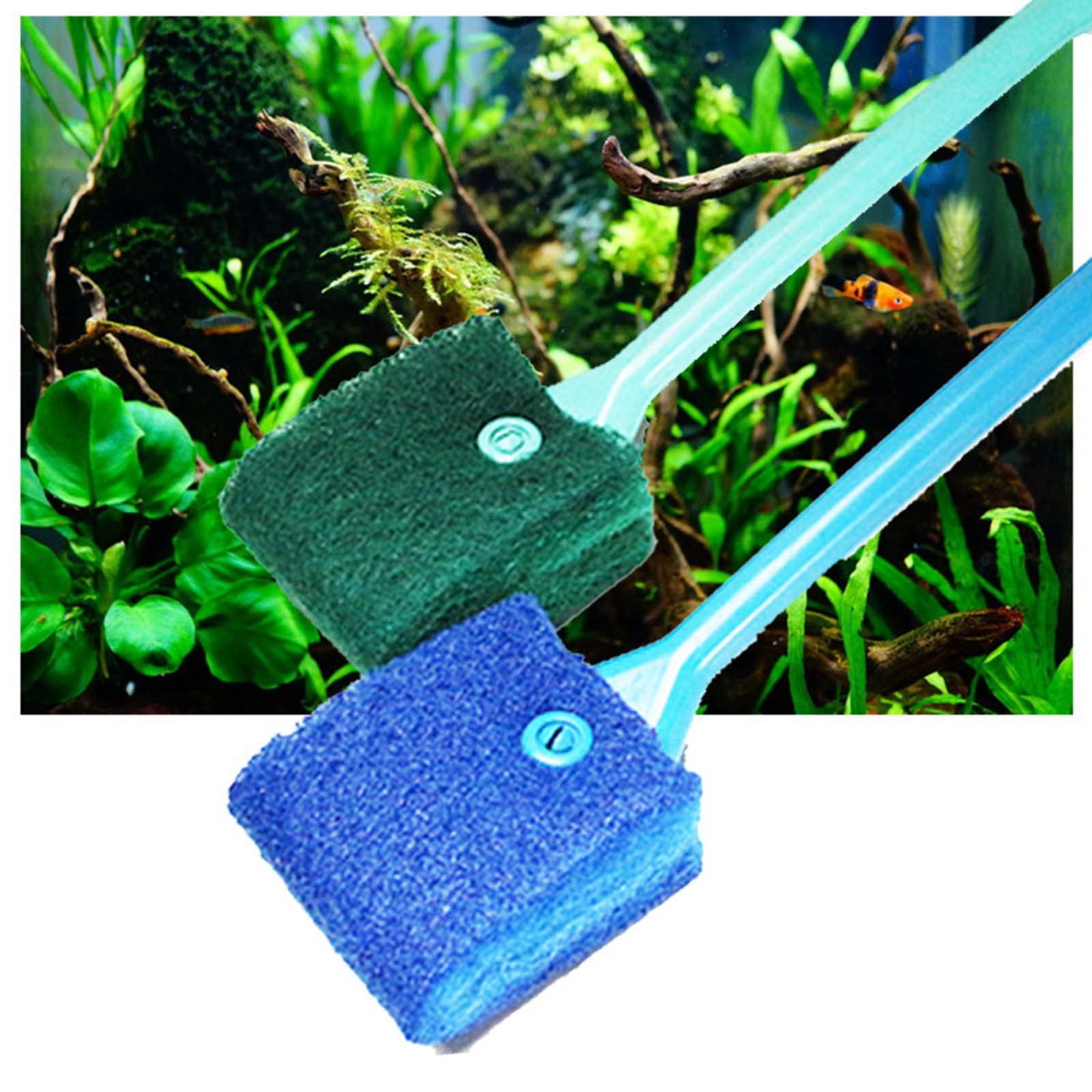 LKEWGHS Aquarium Algaes Scraper Double Sided Sponge Brush Scrubber 16 Inch Long Handle for Glass Fish Tanks, Green