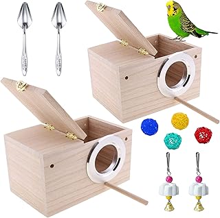 Parakeet Nest Box, 2PCS Bird Nest, Lovebird Nest with Perch for Cage, Wood Parrot Nest Box for Bird, Budgie, Parrotlet, Finch, Sparrow 7.8” x 4.7” x 4.7”