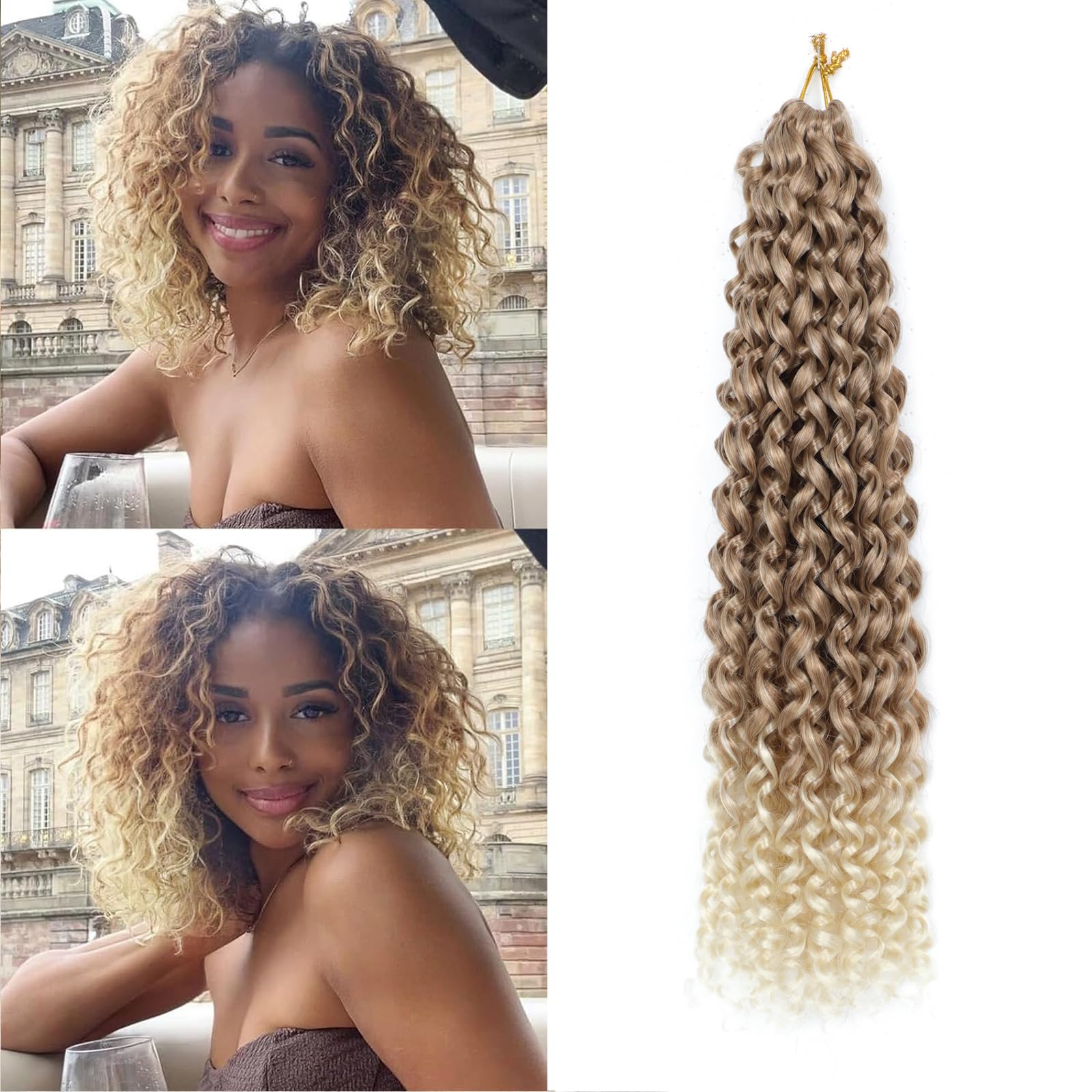 8 Packs GoGo Curl Crochet Hair 12 Inch Short Curly Crochet Hair for Women Beach Curl Water Wave Deep Twist Crochet Braids Synthetic Braiding Hair Extensions (T27/613#