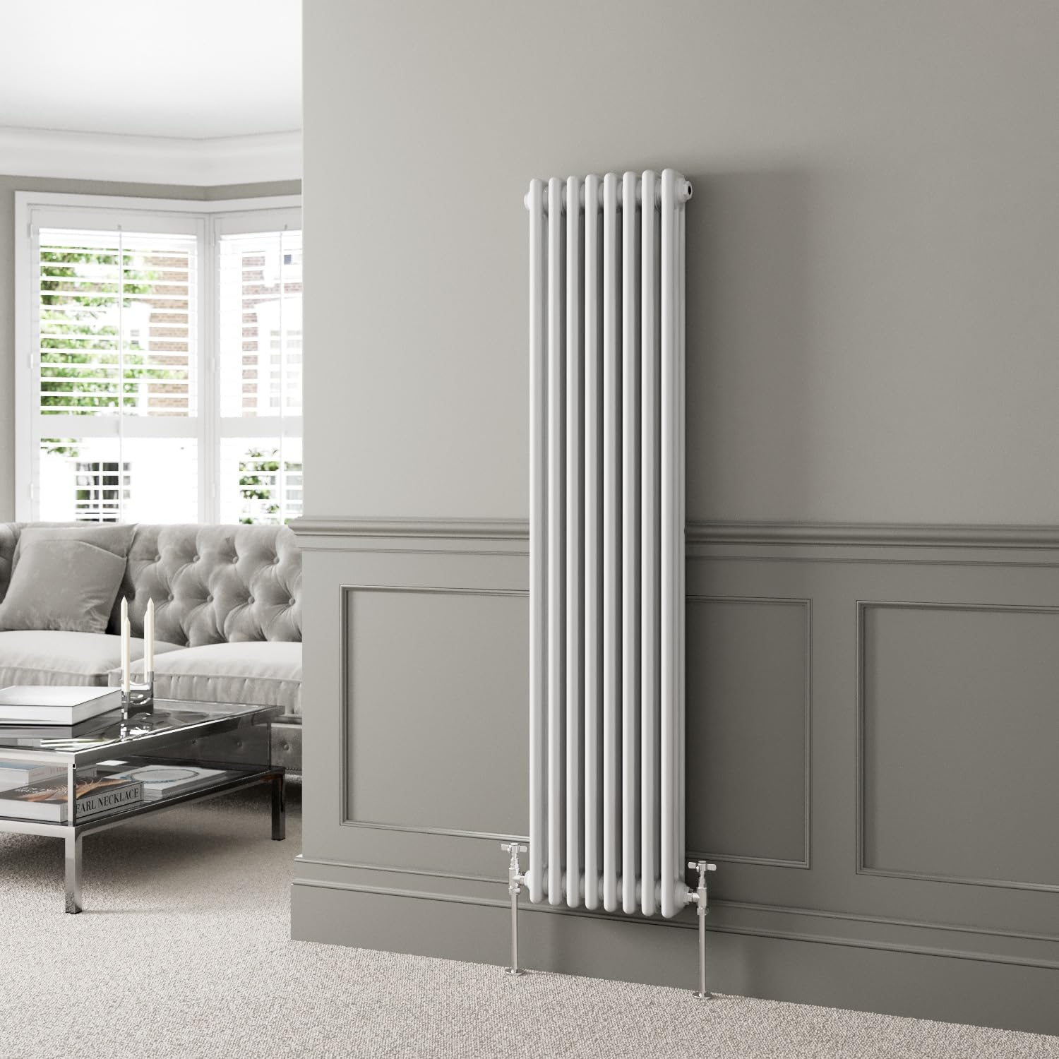 DuraTherm® 1600 x 380mm White Traditional Vertical Designer Radiator Triple Column Colosseum Cast Iron Style Central Heating Panel Radiators Rad — image 1