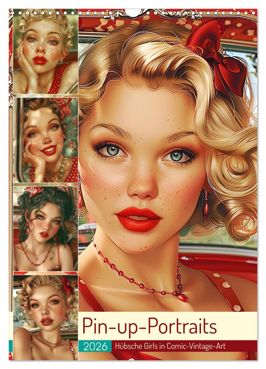 Pin-up-Portraits. HΓΌbsche Girls in Comic-Vintage-Art UK-Version (Wall Calendar 2026 DIN A3 Portrait), CALVENDO 12 Month Wall Calendar