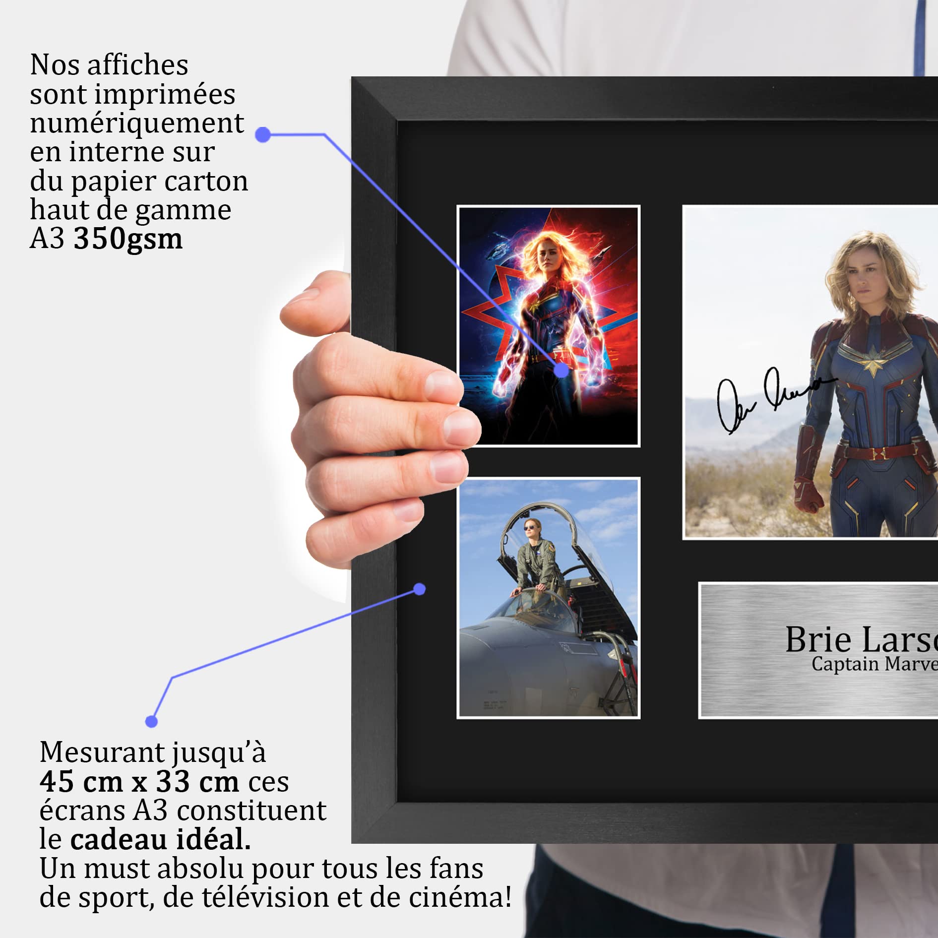 HWC Trading FR A3 Brie Larson MCU Captain Marvel Cadeaux Imprimé Signé Autographe Photo pour les fans de cinéma - A3 Encadré