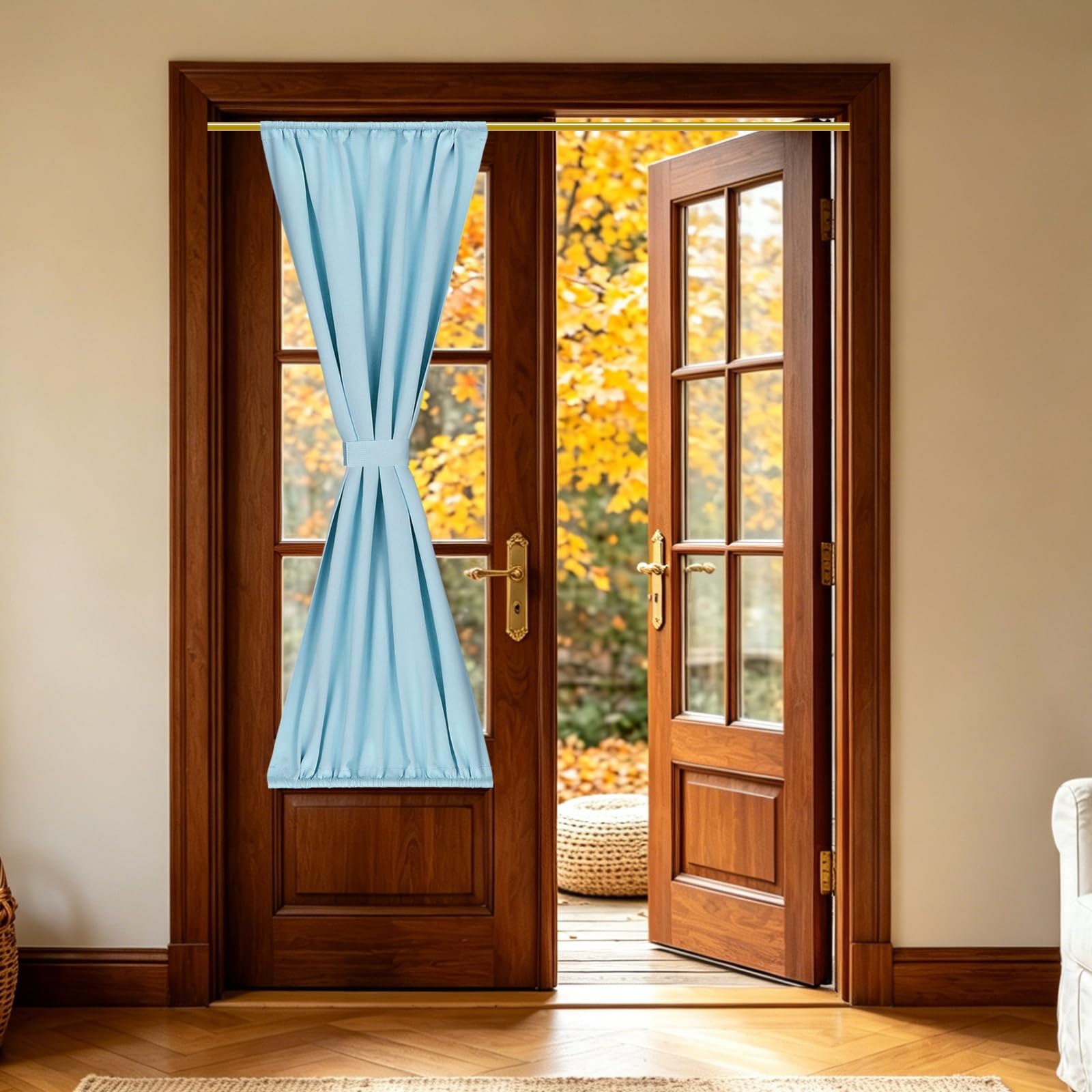 sourcing map 1 PC French Door Curtain, 51 x 183cm Blackout Thermal Insulated Energy Saving Drape Polyester Rod Pocket Curtains & Drapes for Kitchen Front Door Window Treatments, Indigo — image 1