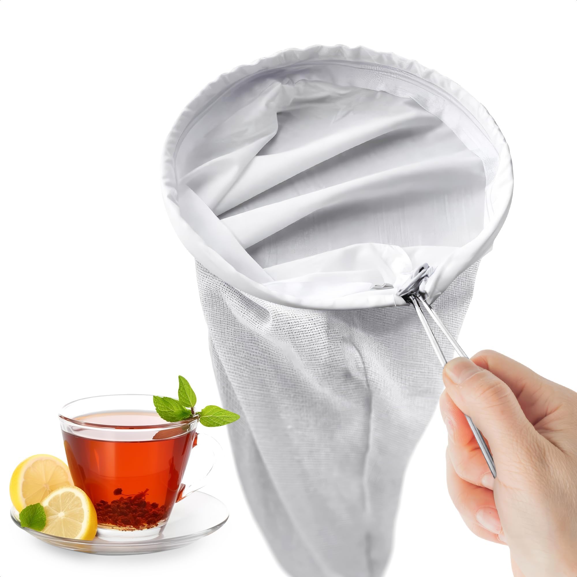 5.3" Large Thai Tea Strainer - Ultra Fine Mesh Сloth Strainer, with Stainless Steel Handle, Reusable, Easy to Clean - Coffee & Tea Filter Suitable for Milk, Juice, Vine & Сottage Сheese Filtering