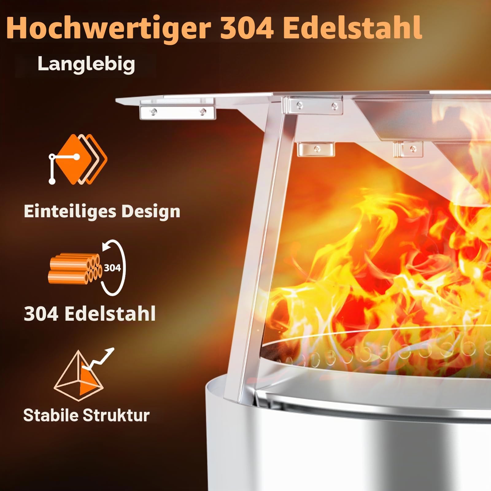 Wärmeabweiser für Soloofen, Lagerfeuer, 49,5 cm, 304 Edelstahl, tragbarer Wärmeverteiler mit Griff und Beinzubehör für Lagerfeuer, fängt Wärme um, für Solo-Herd-Zubehör