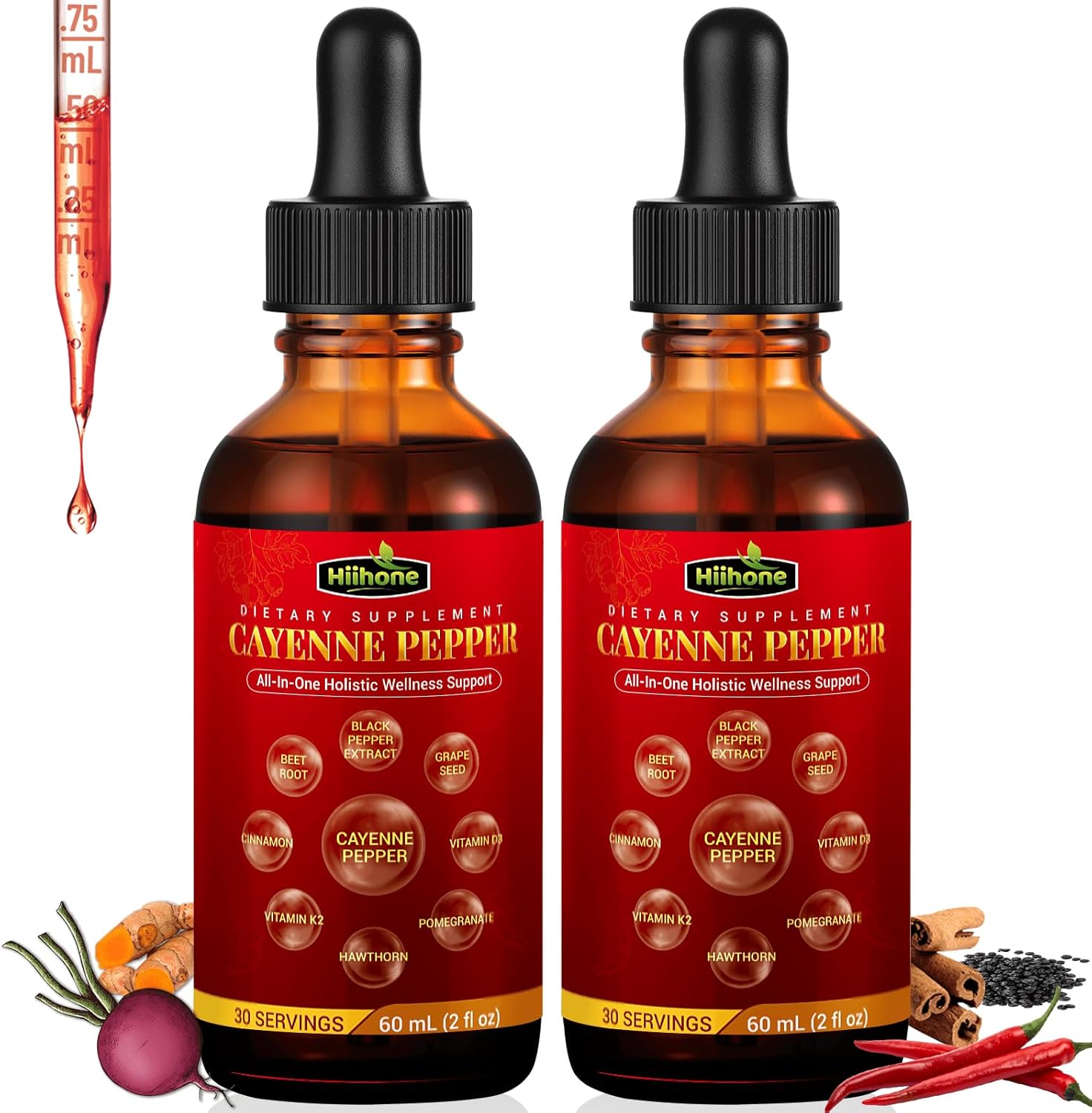 (2 Packs) 10-in-1 Cayenne Pepper Drops – Herbal Supplement with Hawthorn, Beet Root & Cinnamom – Supports Healthy Digestion & Immune – 4 FL Oz (2 Packs) 10-in-1 Cayenne Pepper Drops – Herbal Supplement with Hawthorn, Beet Root & Cinnamom – Supports Healthy Digestion & Immune – 4 FL Oz