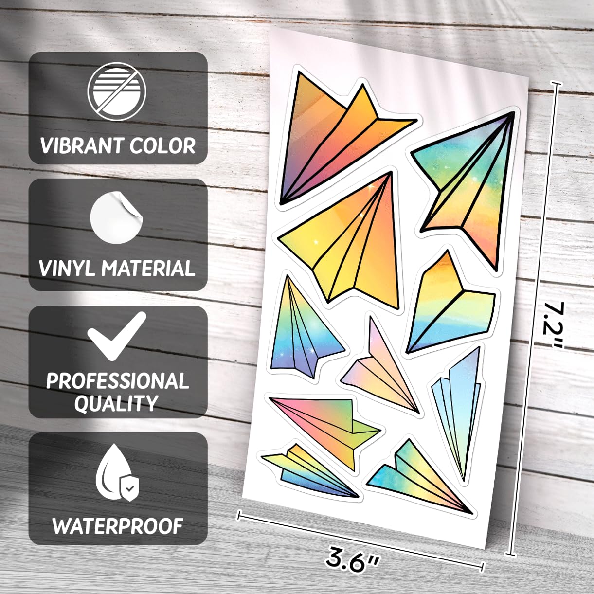 Paquete de 50 calcomanías de vinilo con patrón de avión de papel holográfico colorido para portátiles, botellas de agua, monopatines, cuadernos, niños, adolescentes, estudiantes, coleccionistas, 50