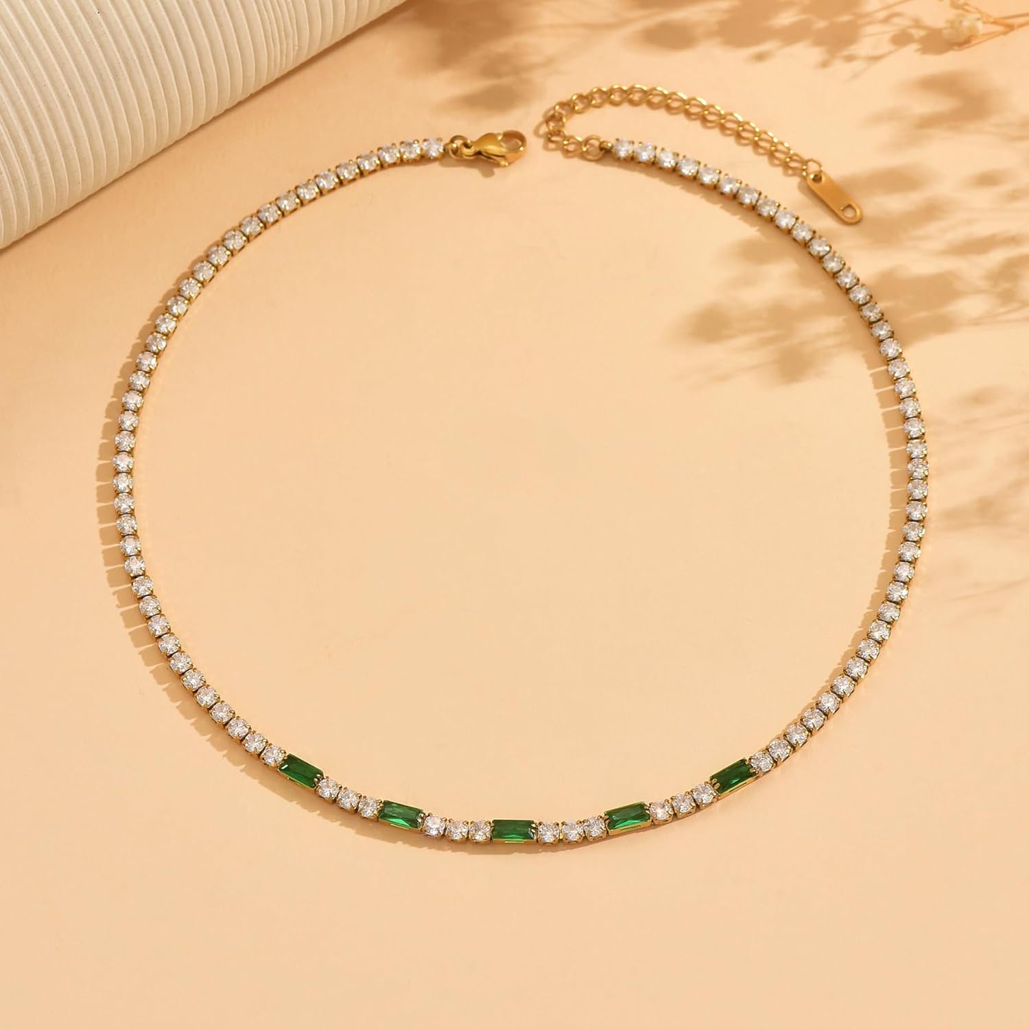 Tennis Necklaces for Women 18K Gold Plated White Red Green Blue Cubic Zirconia Necklaces Dainty Rhinestone Choker Necklaces Trendy Faux Diamond Tennis Chain 3mm - Image 6