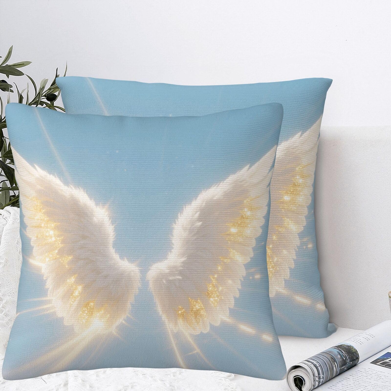 LMNGH Angel Wings Plush Throw Pillow Covers 22"X22",Soft Cozy Couch Cushion Covers Decorative Pillow Cases for Holiday Home Bedroom Sofa Decors