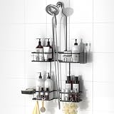REINHARDT Adjustable Shower Caddy Hanging Rustproof Shower Caddy for Handheld Showerheads, Shower Organizer with Hooks Soap Holder Toothbrush Holder, Anti-Swing Shower Rack Bathroom Accessories, Black