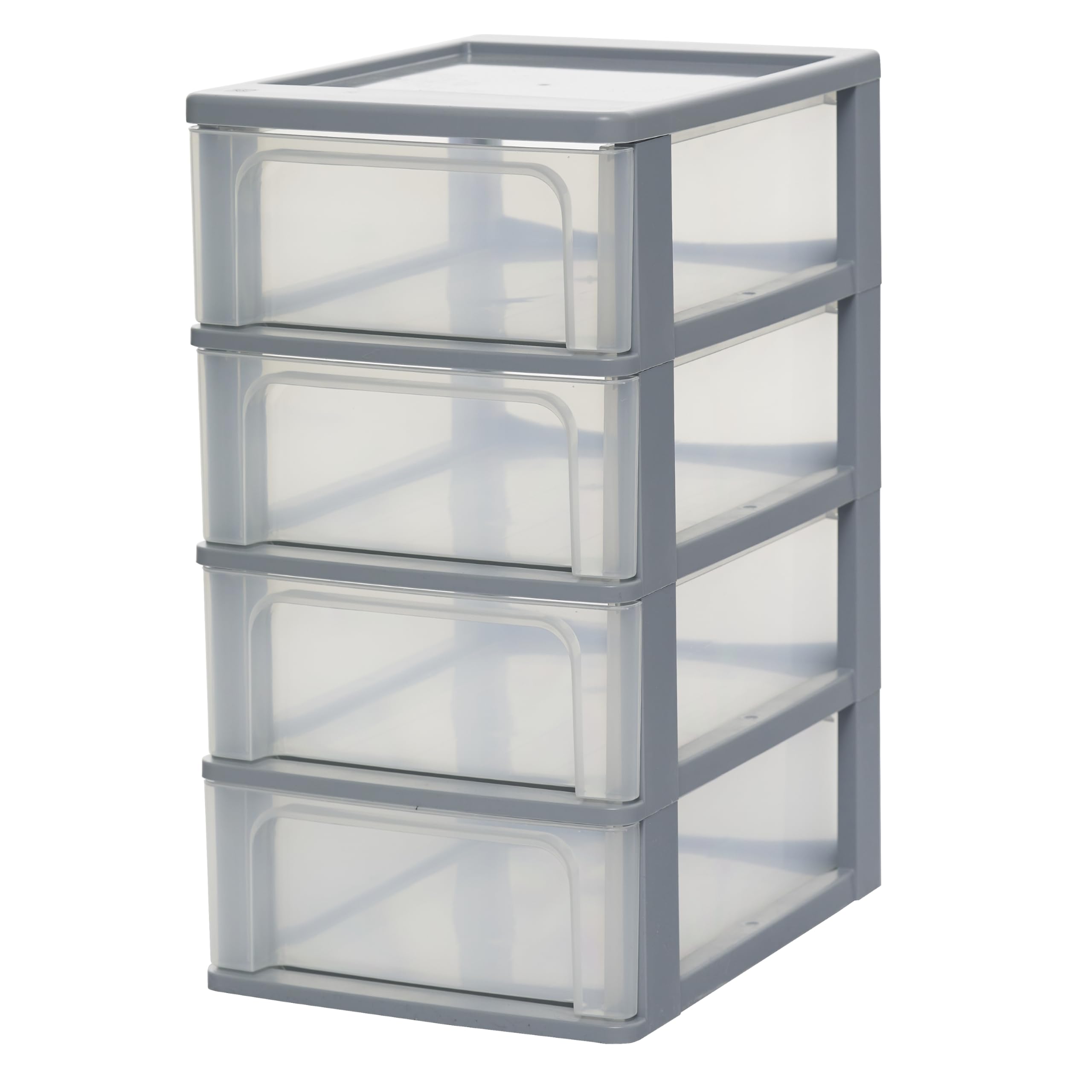 Iris Ohyama, Plastic Drawers Storage Unit, Plastic Storage Drawers, A4 Format, H49cm/4 Drawers, BPA Free, Grey, W35.5 x D26 x H49cm, OCH-2004