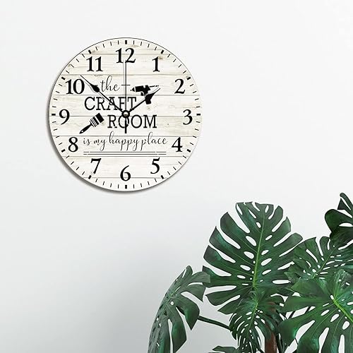 Miniatura 6 de Craft Room - Reloj de pared vintage de 10 pulgadas, silencioso, sin tictac, funciona con pilas, reloj de madera redondo, estilo retro, rústico, para