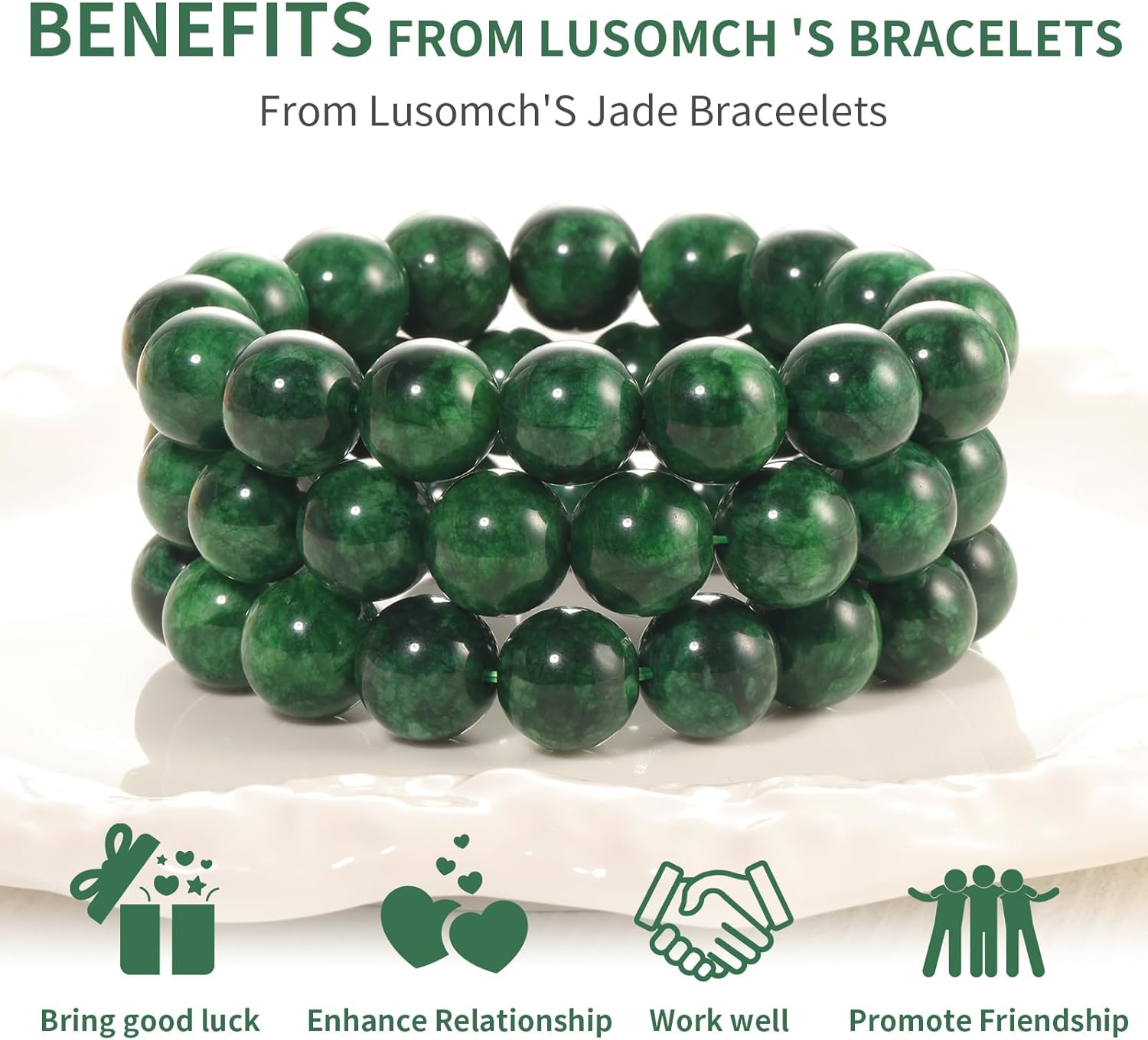 Handmade Natural Jade Beaded Bracelet for Women & Men – Genuine Green/White Jade Gemstone Stretch Bracelet – Lucky Energy Healing Jewelry Gift for Peace, Prosperity & Protection - Image 4
