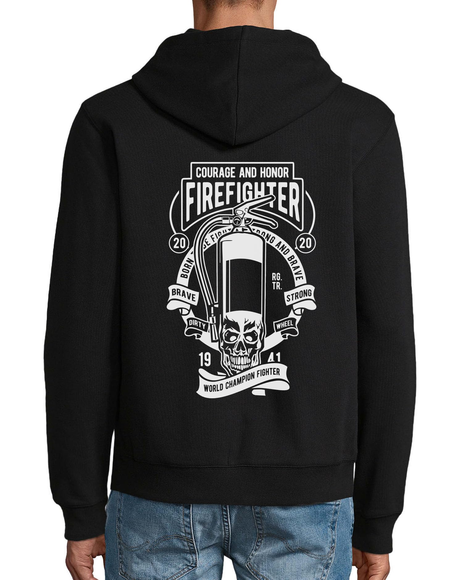 Firefighter Fire Extintore Skull Graphic Brave Strong Felpa con cappuccio misto cotone cerniera felpa con cappuccio nero