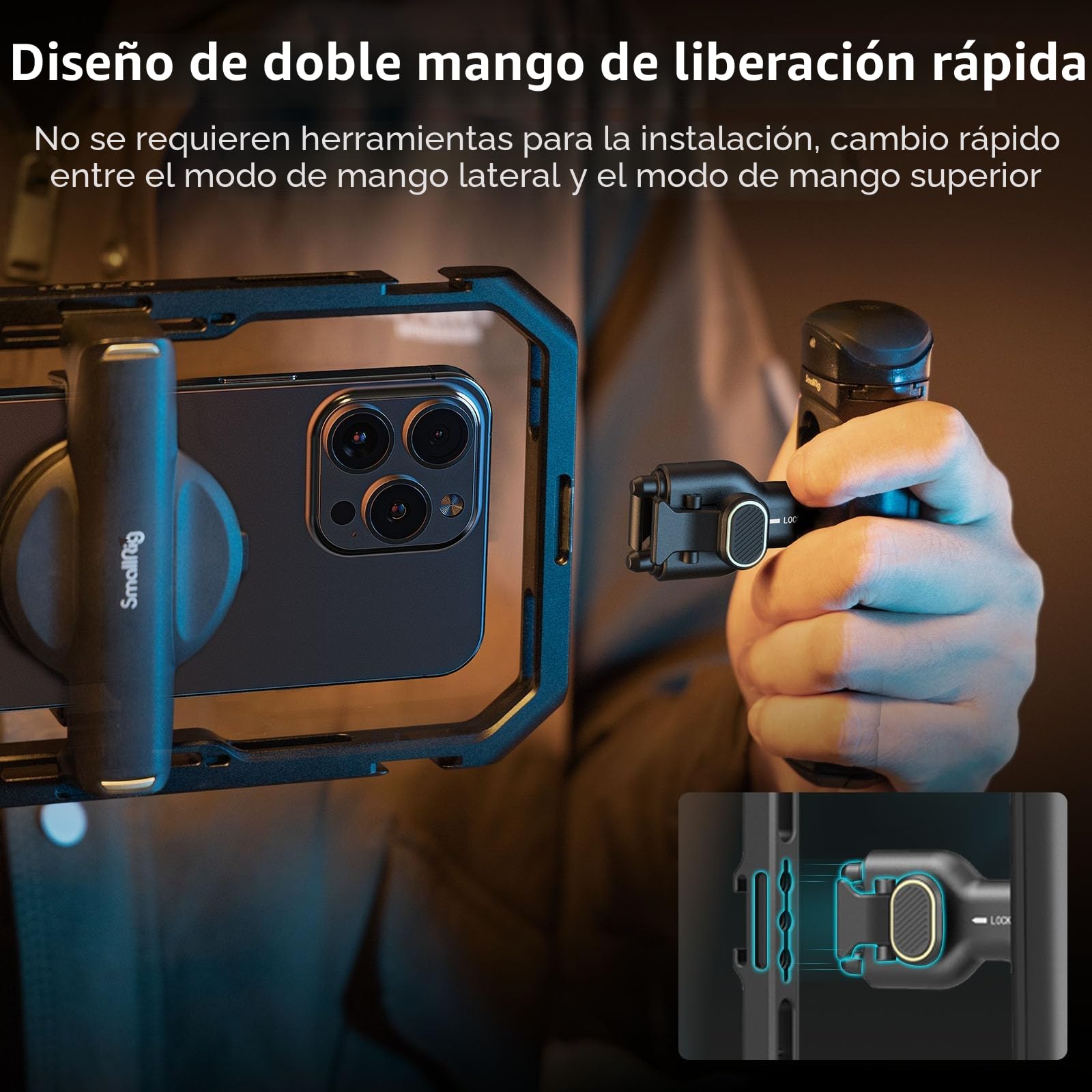 SMALLRIG Kit Básico de Soporte Universal para Teléfono de Liberación Rápida, Soporte de Video para Teléfono Inteligente de Aluminio con Control Inalámbrico, Manijas Dobles y Clip para Teléfono - 4597