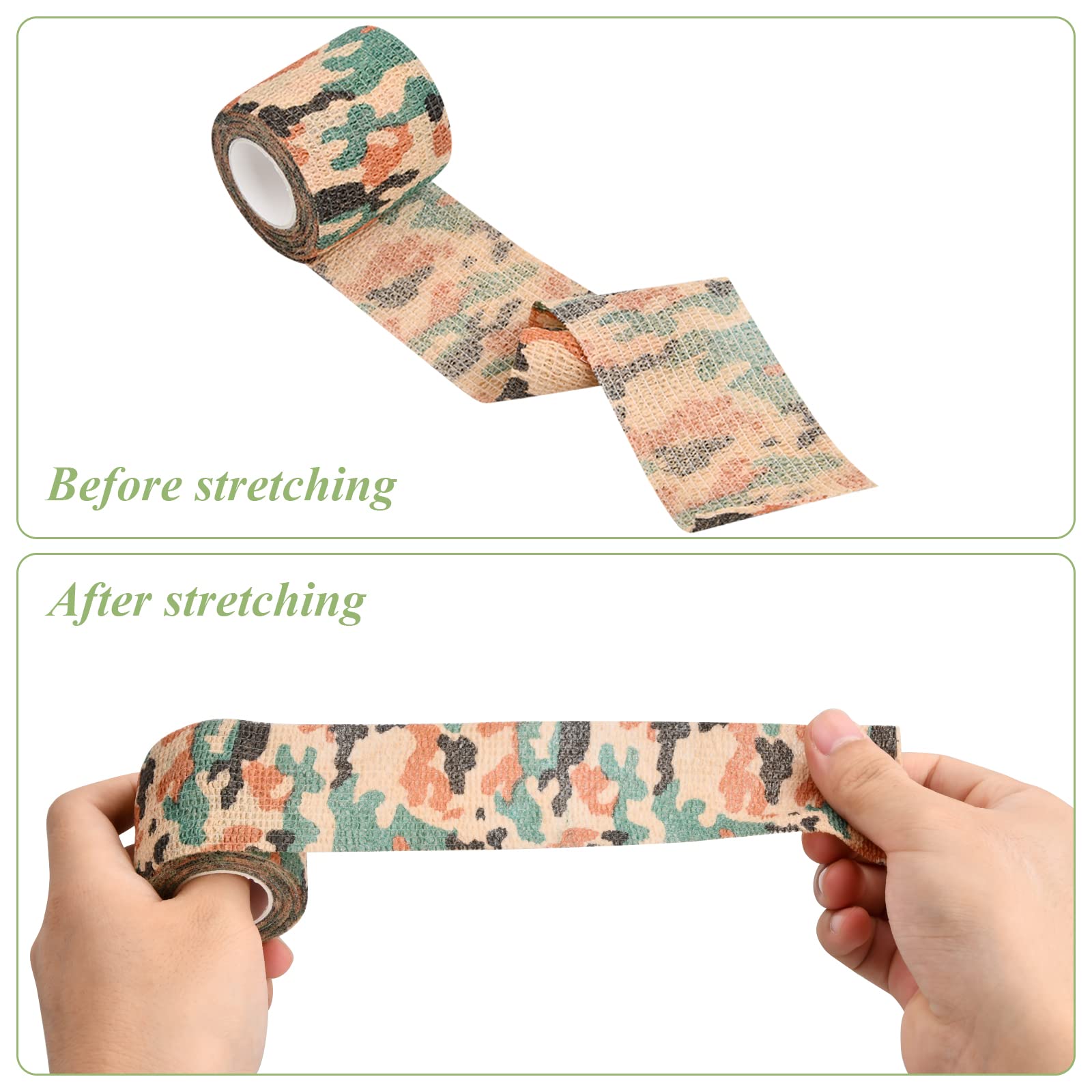 4 Rotoli Di Benda Elastica Mimetico - Nastro Autoadesivo Per Caccia, Militare E Outdoor (Verde, Deserto, ACU) - Foto 2
