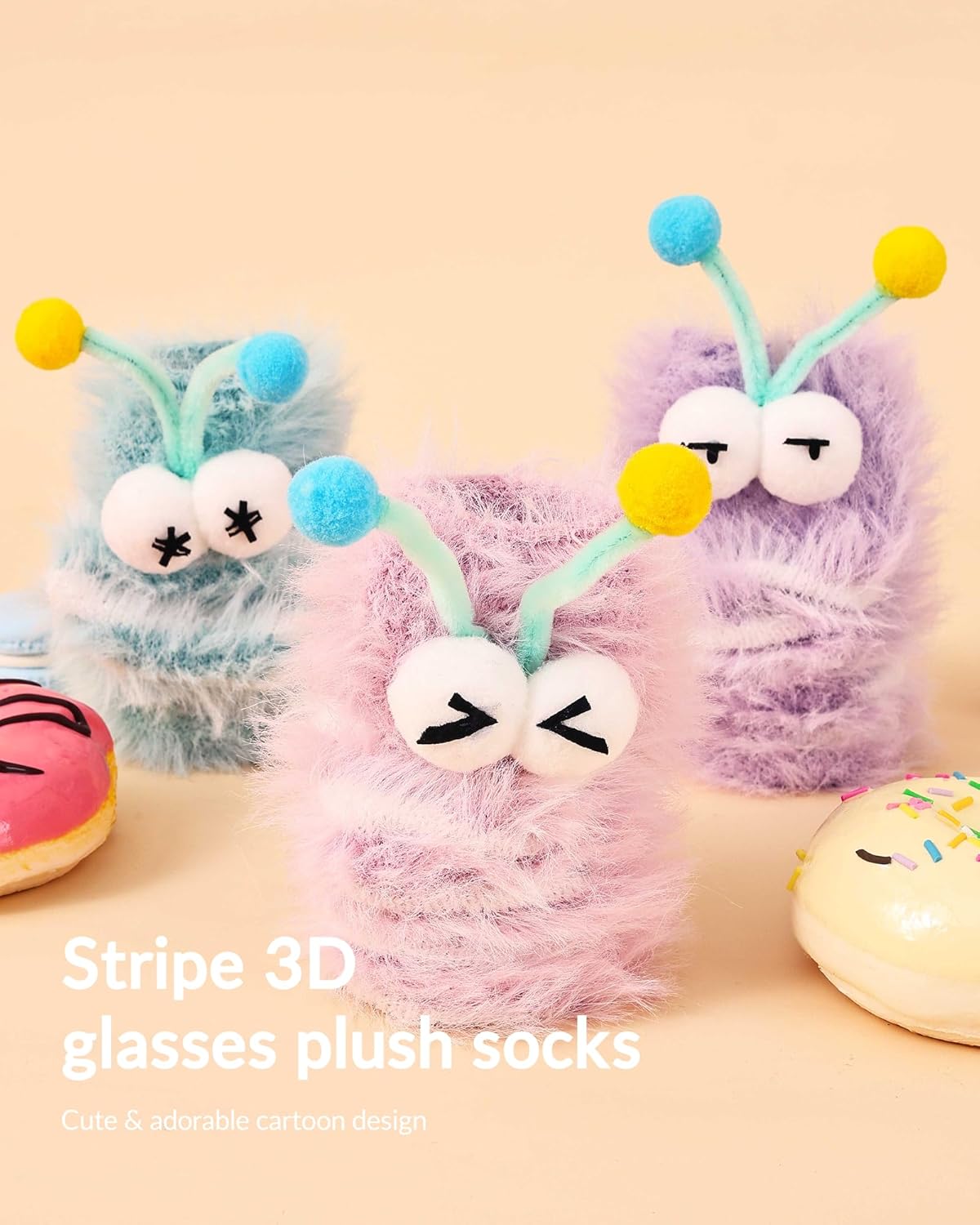 Moyel Fuzzy Socks for Women Girls Christmas Gifts 5 Pairs Socks Winter Slipper with Grip - Image 3