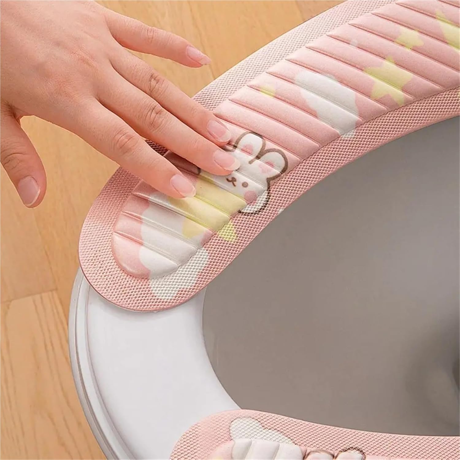 Universal Waterpoof Toilet Seat Cover Cartoon Soft Closestool Mat Washable Cute Sticky Pad Bathroom(White-1)