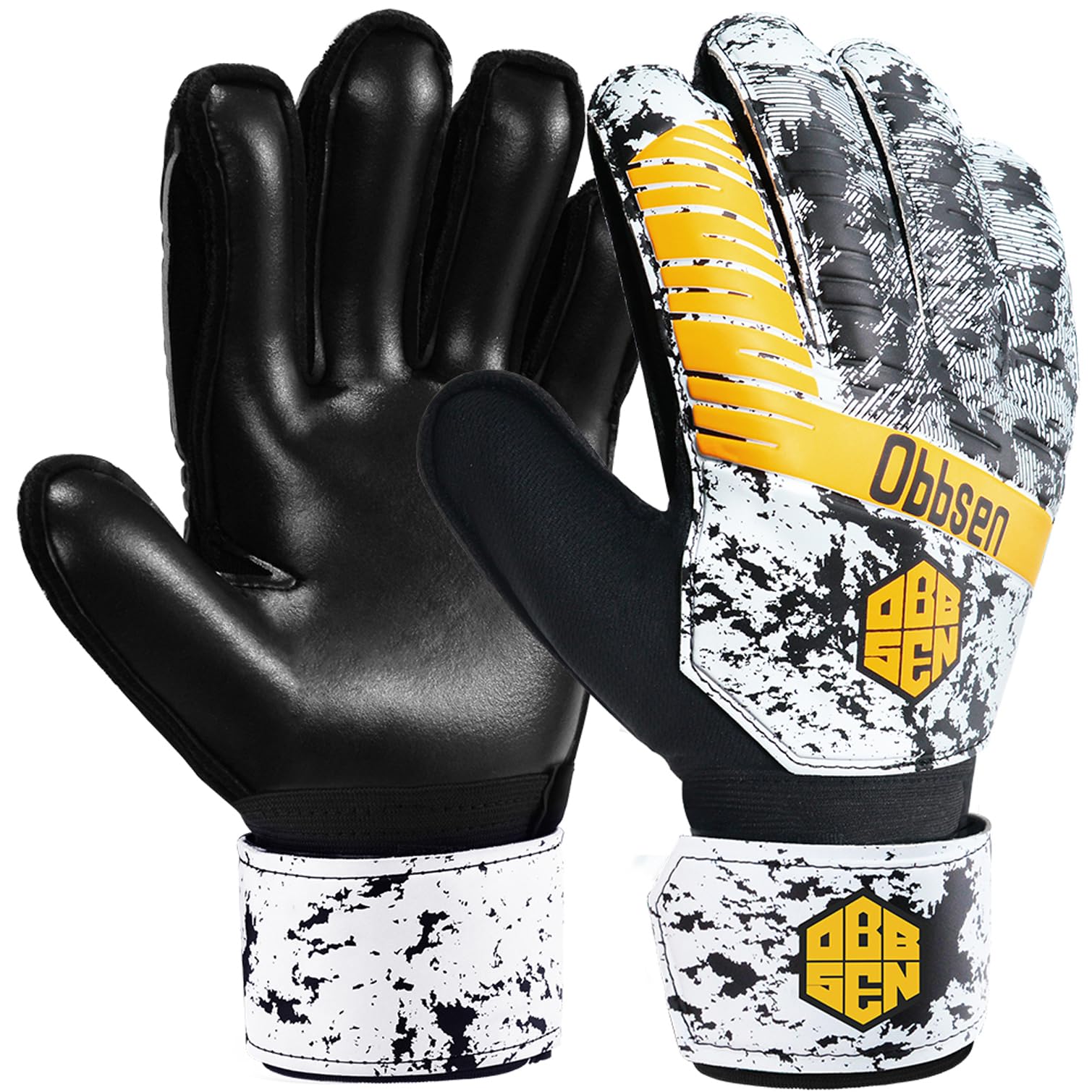 Obbsen Fußball Torwarthandschuhe mit Fingerschutz und doppeltem Handgelenkschutz, Torwarthandschuhe die Starkem Grip für Kinder, Jugendliche und Erwachsene Herren und Damen
