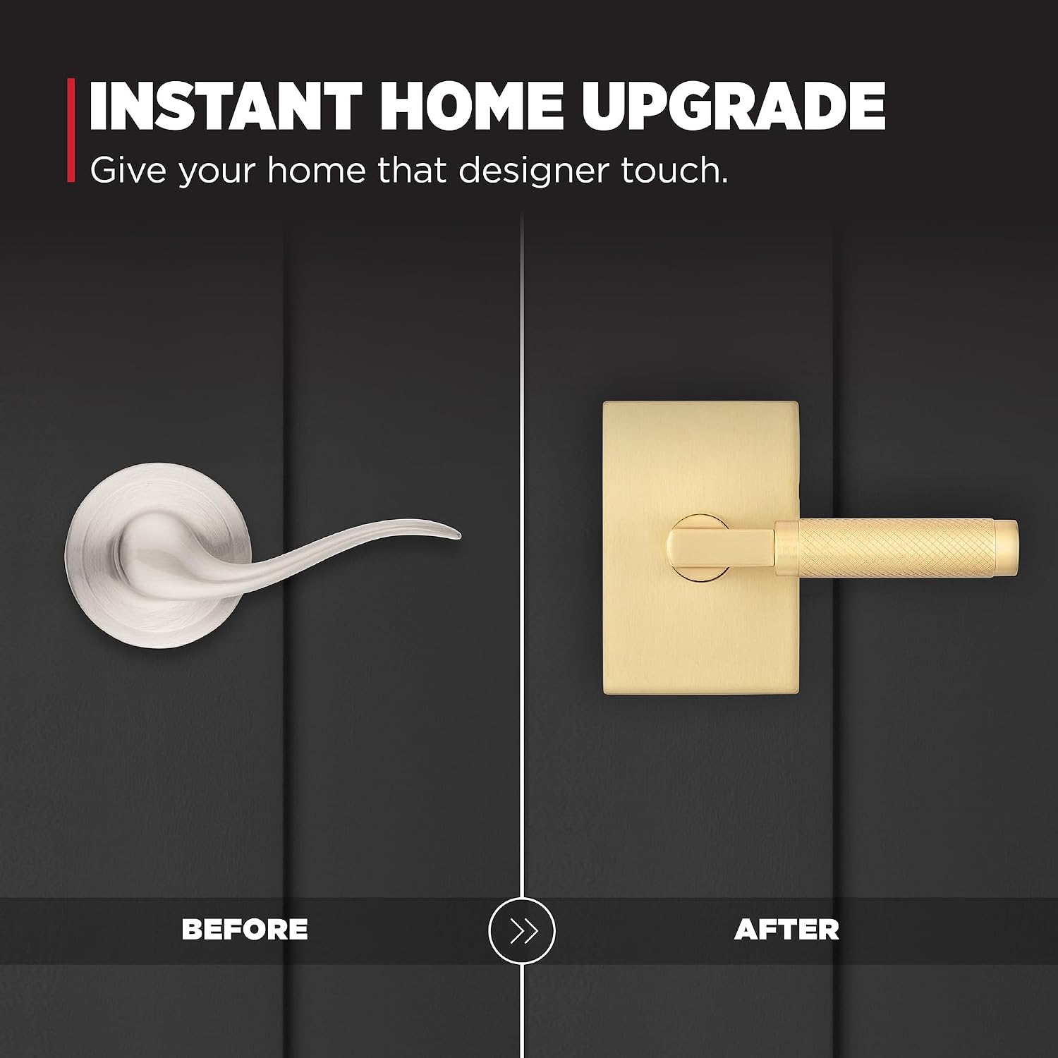 Kwikset Prava Interior Passage Door Knurled Handle, Lever for Closet and Hallway Doors, Reversible Non-Locking Handle Lever, Satin Brass, with Microban Protection