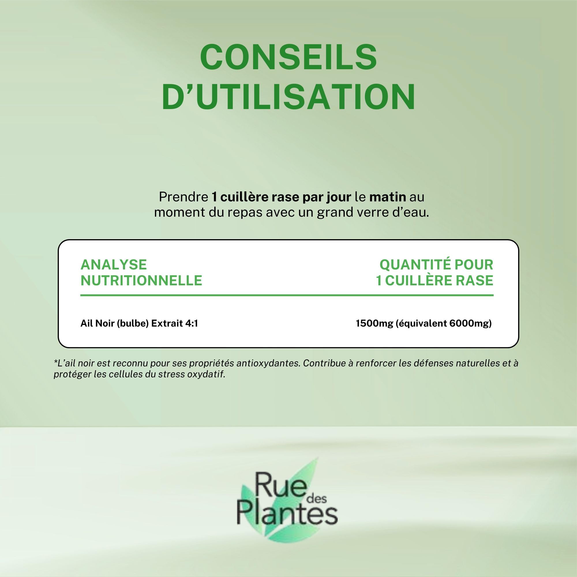 Ail Noir Extrait Poudre 4:1 – Cure 2 Mois, Soutient le Cœur, Favorise la Circulation et les Défenses Naturelles – Antioxydant d’Origine Fermentée | Conditionnée en France, RUE DES PLANTES (500g)
