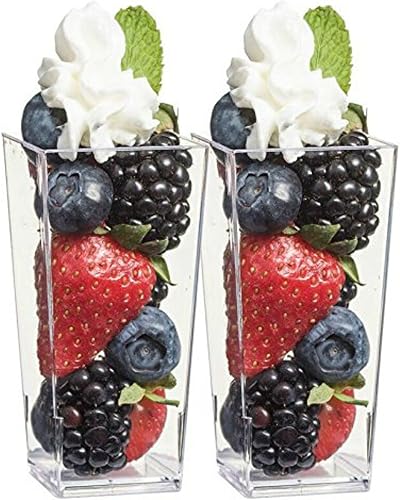 Mini cubo cuadrado alto de 3 onzas, degustación de plástico transparente, vasos de chupito de muestra, parfait  soufflé de gelatina de postre, 40