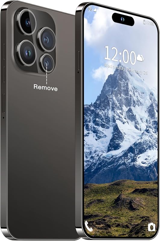 BAOWU 14PROMA X Smartphone desbloqueado, 16+512 GB, teléfonos celulares Android 14 desbloqueados, batería de pantalla HD de 6,82 pulgadas 6800 mAh con tarjeta de memoria de 128 GB/ID de rostro/bloqueo de huellas dactilares/teléfono Dual SIM 5G, negro