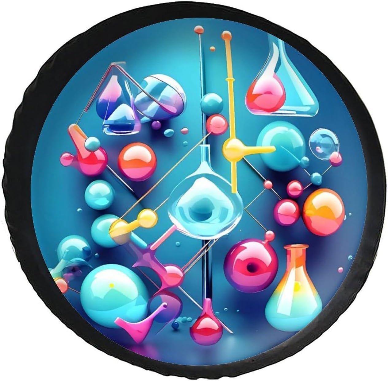 Universal Fits Diameters 28-34inch Spare Wheel Tire Cover Abstract Science Chemistry Illustration 3D Waterproof Leather Wheel Cover for Trailer RV SUV