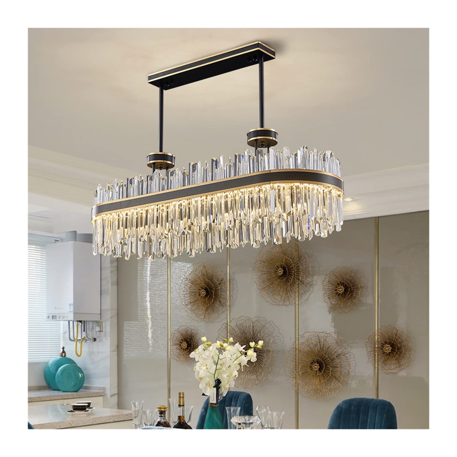 Lampe de salon en cristal italien vintage noir ovale 80cm pour grand séjour