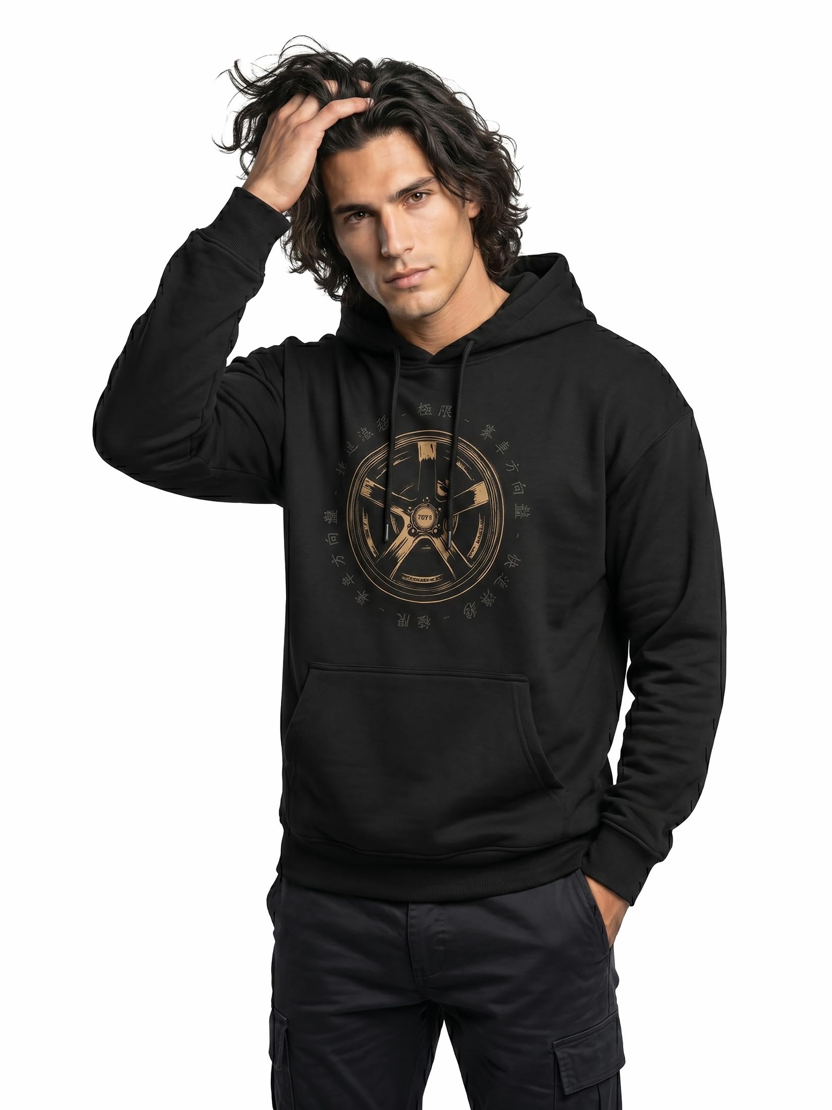 MAKAYA bluza z kapturem męska racing z motywem felgi tuning motorsport styl furious tokyo drift hoodie z nadrukiem