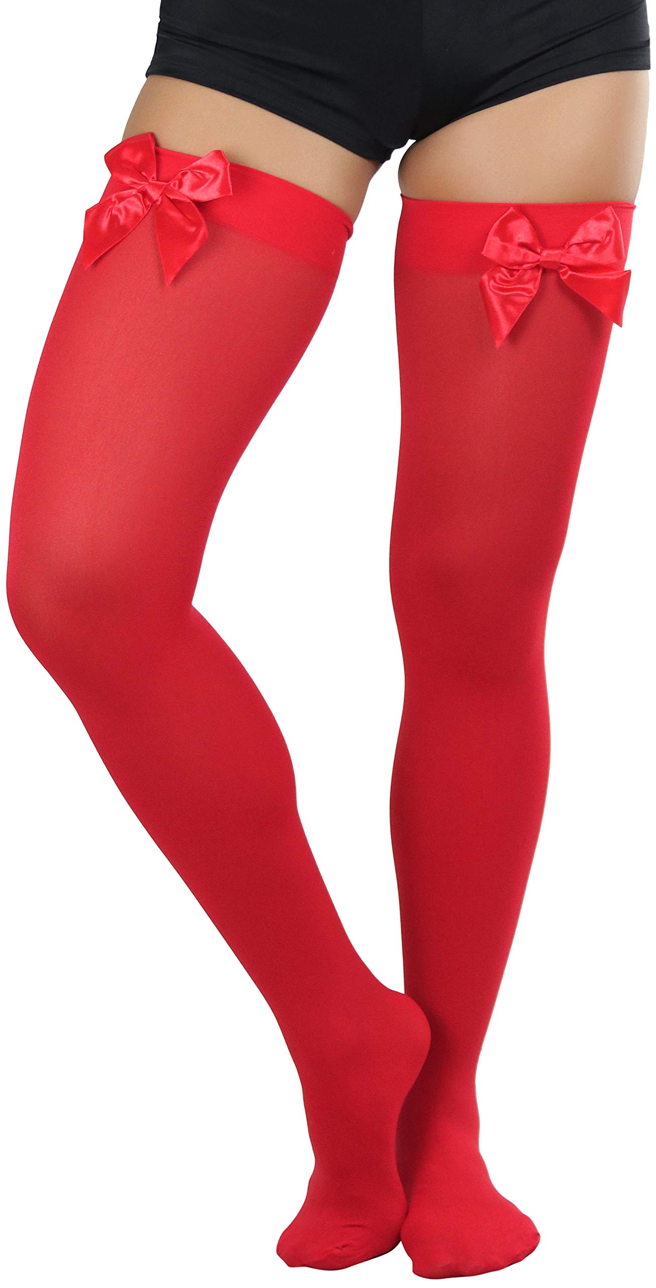 ToBeInStyle Women’s Opaque Long Thigh High Stockings w/Decorative Front Satin Bow