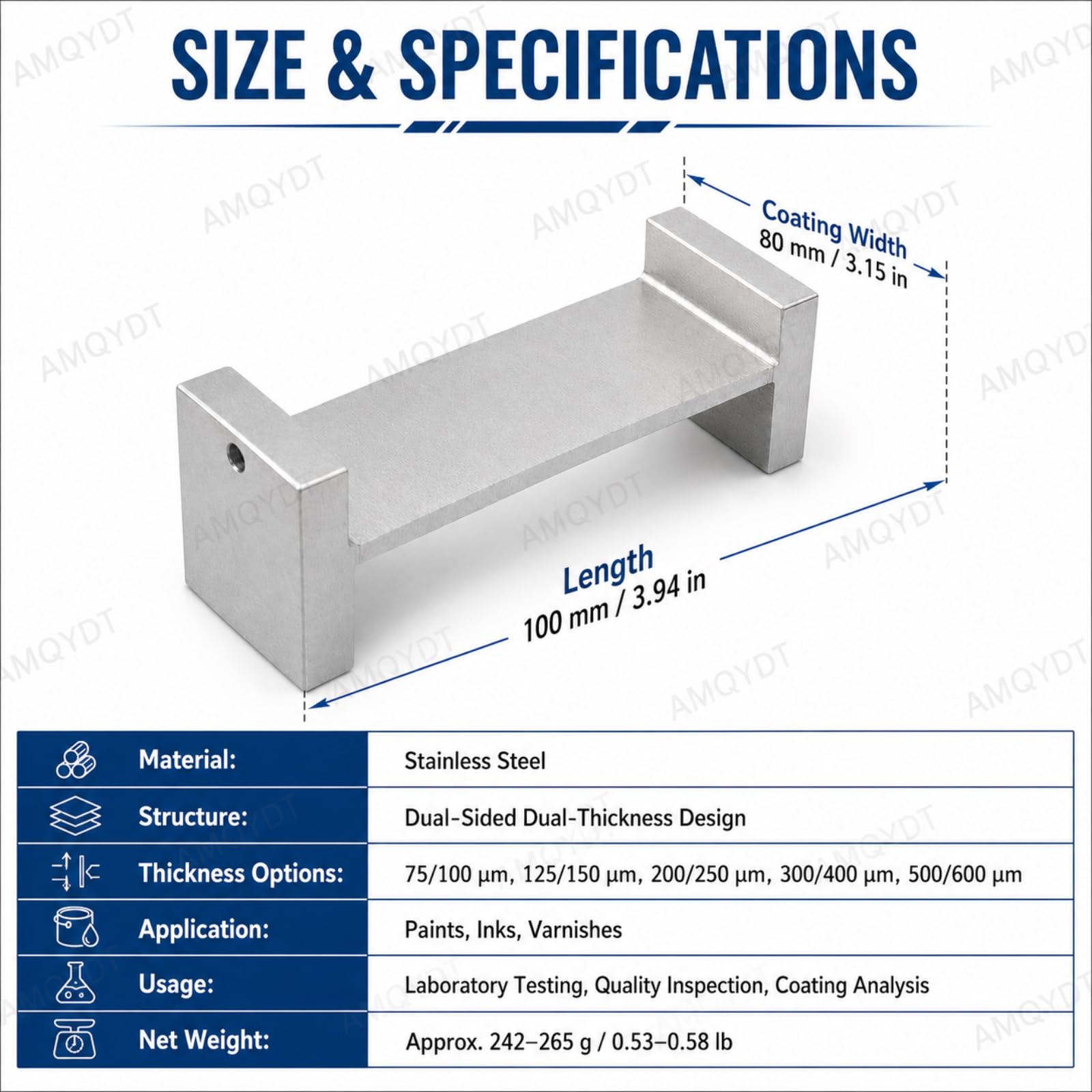 Strumento A Spessore Fisso su Entrambi I Lati, Applicatore di Rivestimento con Doppi Bordi A Fessura Fissa, Acciaio Inossidabile, Larghezza di Rivestimento 80 Mm per 500um 600um
