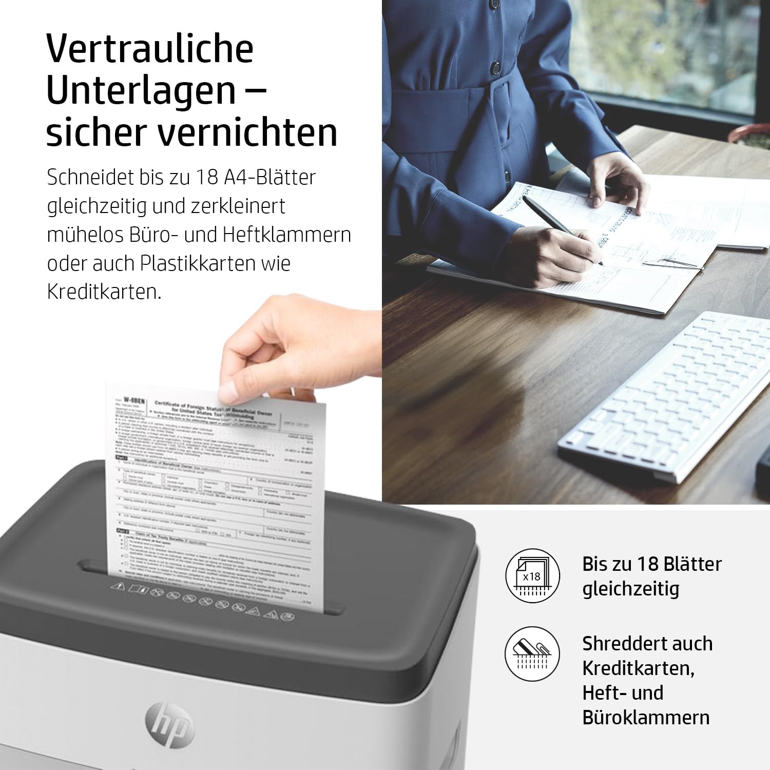 HP OneShred 18CC, Aktenvernichter, Sicherheitsstufe P-4, Cross Cut, 18 Blatt, 2805