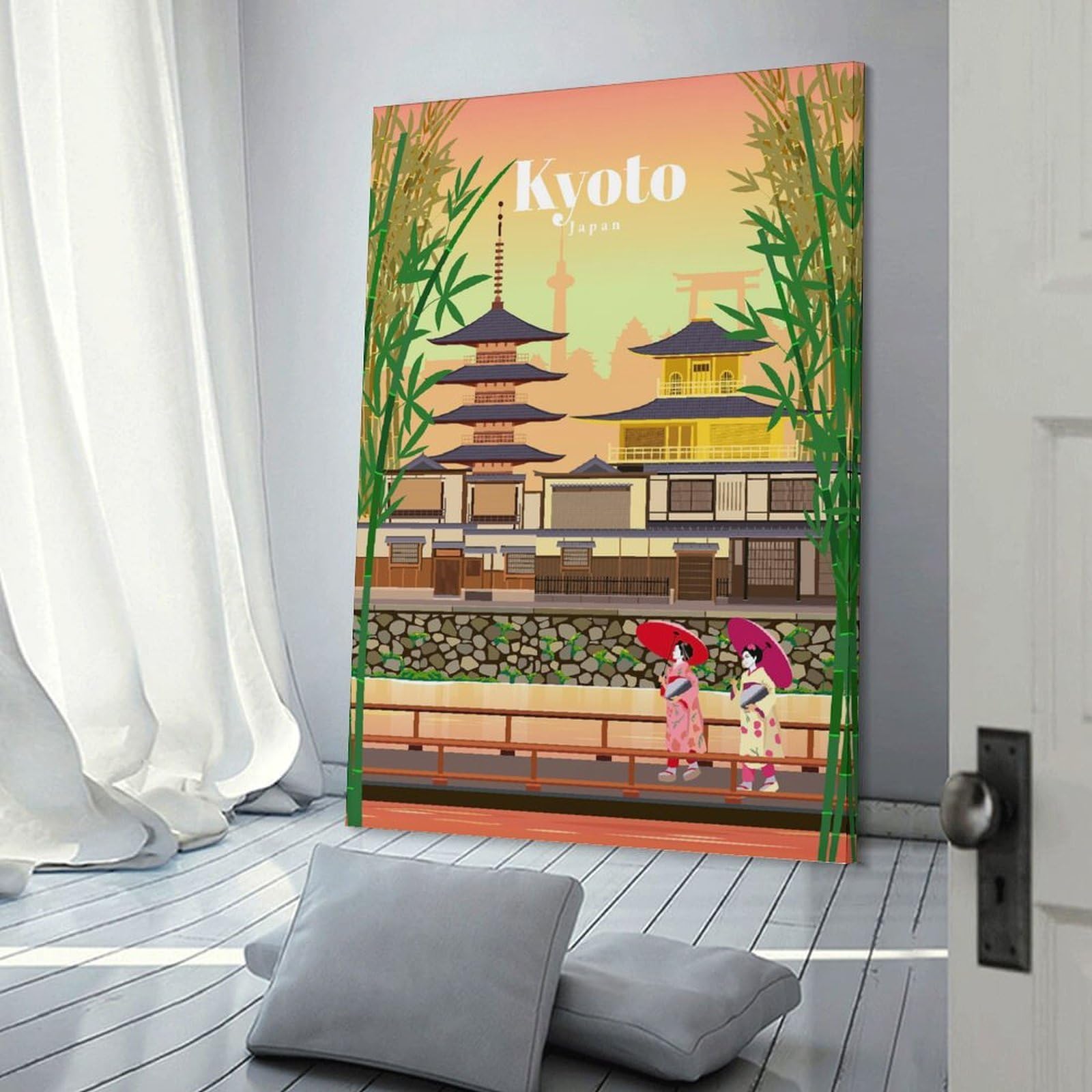 Junmoney Frame-Travel To Kyoto Travel To Kyoto Canvas Art Print 20X30inch(50X75cm), For Gallery Wall Layouts In Home Or Office, Decorative Artwork With Flexible Styling