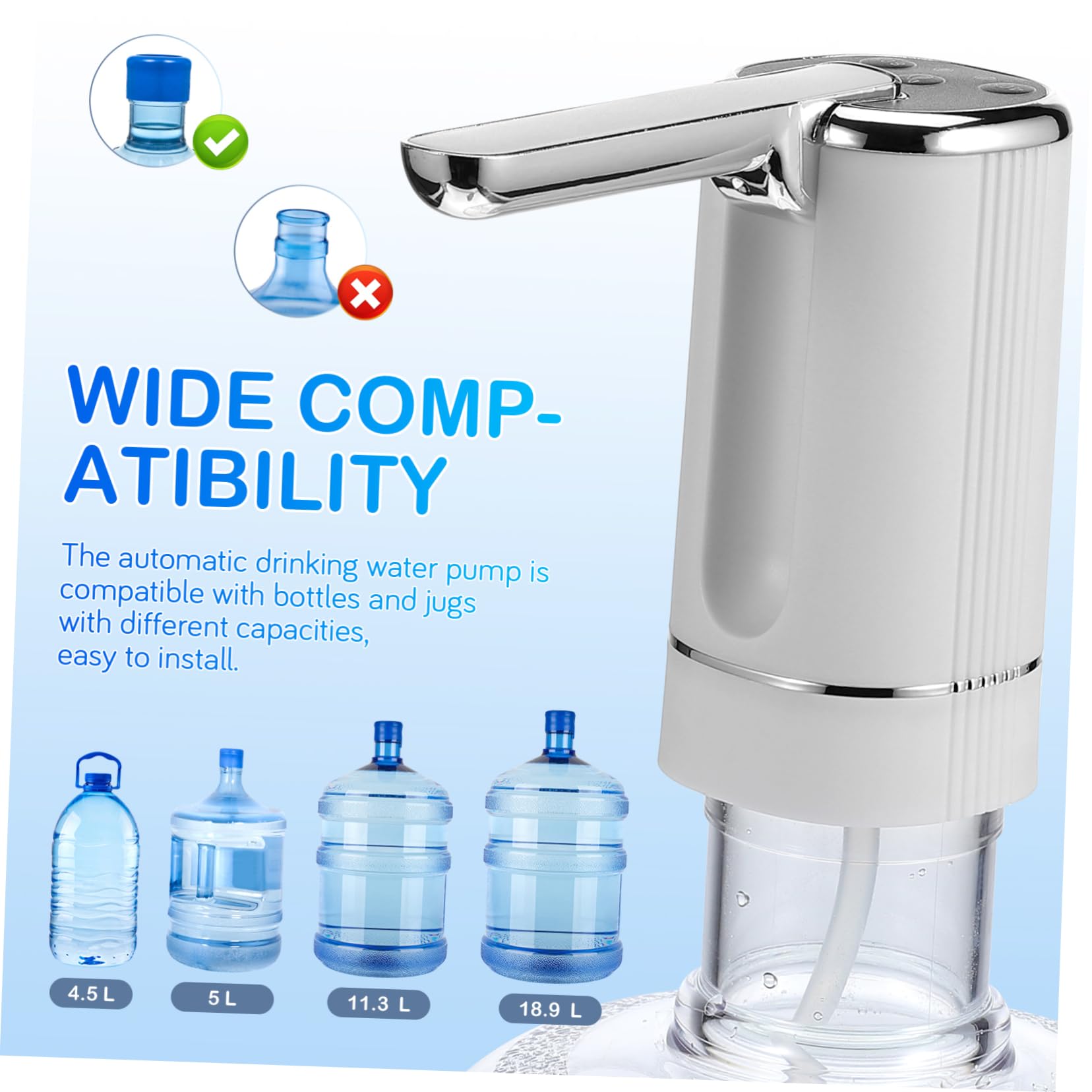 UKCOCO 5pièces Pompe à Eau Électrique Pliable pour Distributeur Eau Pratique pour Maison Le Camping Bureau Niveaux De Dosage Couleur Blanche Argentée
