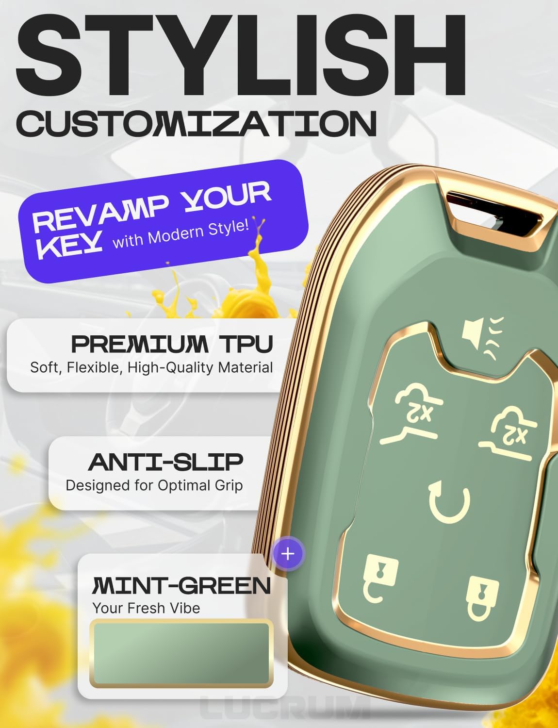 Lucrum for GMC & Chevy Key Fob Cover & Leather Keychain - TPU Keyfob Case for Suburban Acadia Sierra Tahoe Yukon - 2014-2025